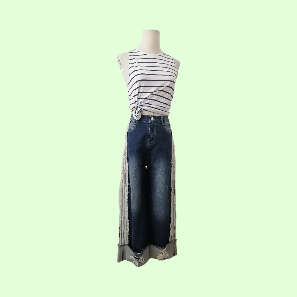 high waist, wide leg, cropped jeans